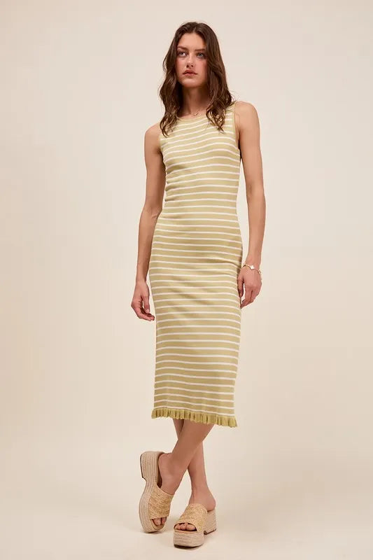 SO ME Stripe Sleeveless Sweater Knit Maxi Dress With Ruffled Hem - Brittney MADE