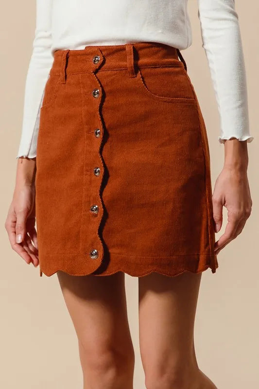 SO ME Scallop Buttoned Front Corduroy Mini Skirt - Brittney MADE