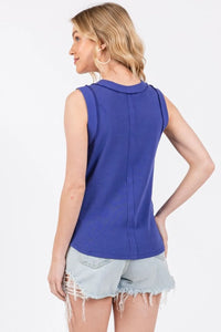 Ces Femme Stitch Detail Half Button Ribbed Tank - Brittney MADE