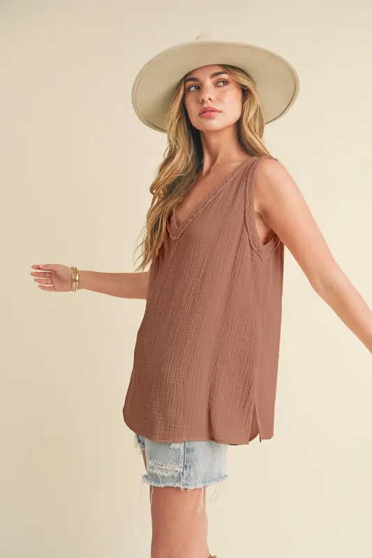 Aemi + Co V-Neck Wide Strap Tank - Brittney MADE