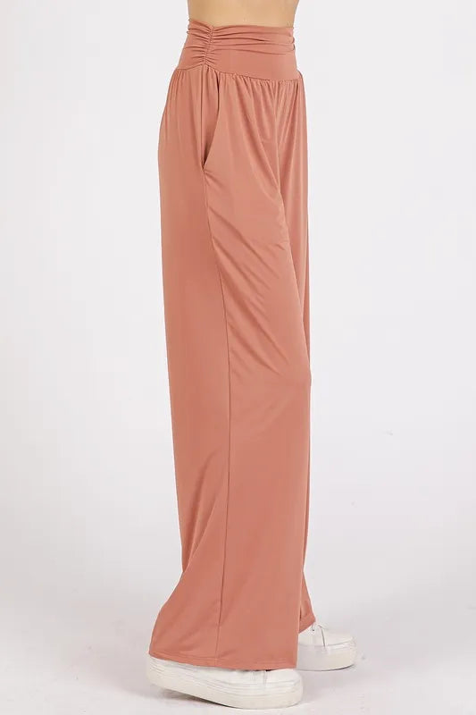 Mittoshop Stretch Banded Waist Wide Leg Pants with Pockets - Brittney MADE
