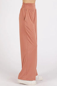 Mittoshop Stretch Banded Waist Wide Leg Pants with Pockets - Brittney MADE