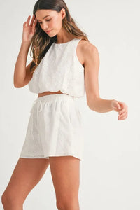 MABLE Eyelet Bubble Hem Sleeveless Top and Shorts Set - Brittney MADE