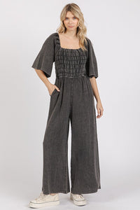 Mittoshop Mineral Wash Gauze Ruched Wide Leg Jumpsuit - Brittney MADE
