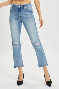 RISEN Full Size High Rise Distressed Cropped Straight Jeans - Brittney MADE