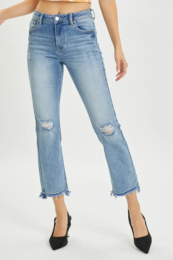 RISEN Full Size High Rise Distressed Cropped Straight Jeans - Brittney MADE