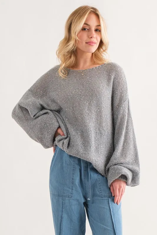 And The Why Sequined Light Weight Pullover Sweater - Brittney MADE