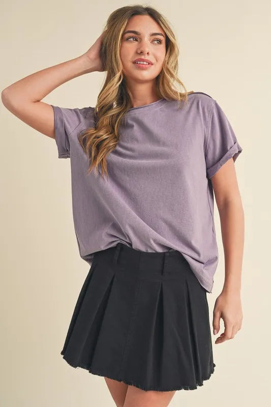 Aemi + Co Exposed Seam Round Neck Short Sleeve T-Shirt - Brittney MADE