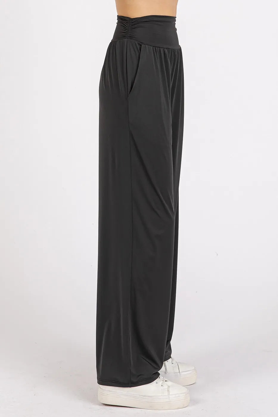 Mittoshop Stretch Banded Waist Wide Leg Pants with Pockets - Brittney MADE