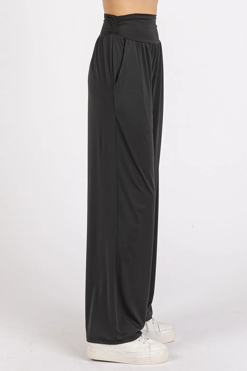 Mittoshop Stretch Banded Waist Wide Leg Pants with Pockets - Brittney MADE