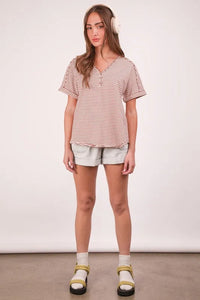 VERY J Striped V-Neck Short Sleeve T-Shirt - Brittney MADE