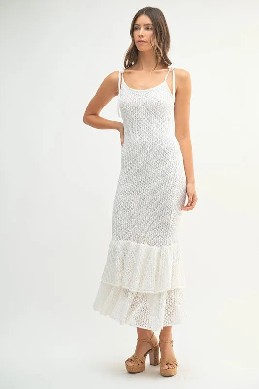 MABLE Sleeveless Shoulder Tie Rose Knit Midi Dress - Brittney MADE