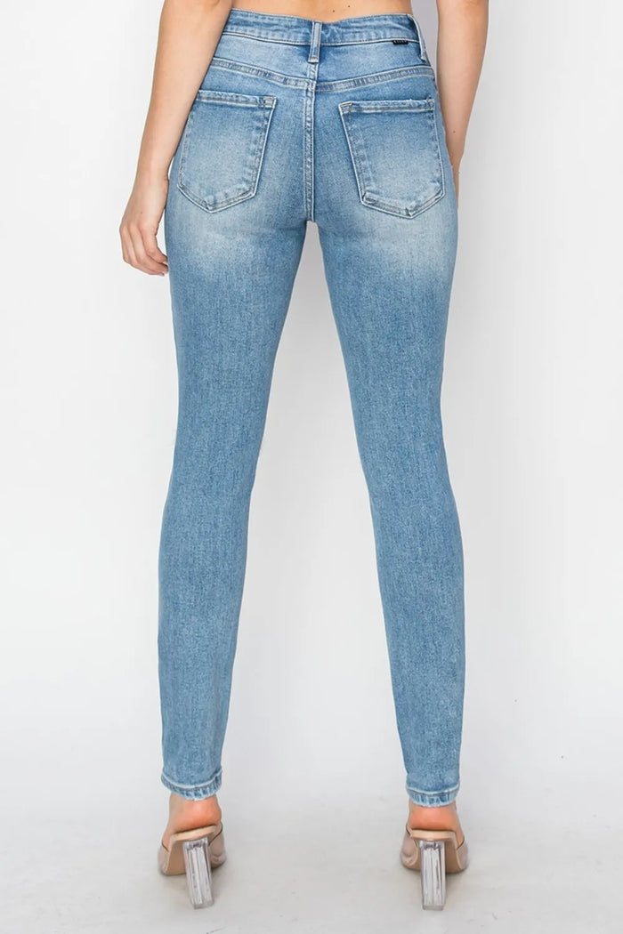 Risen Full Size High Rise Knee Distressed Skinny Jeans - Brittney MADE