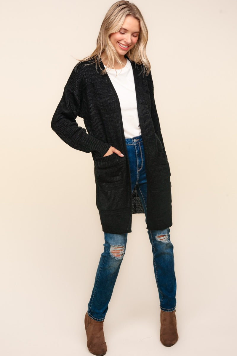 Haptics Stripe Textured Open Front Cardigan with Pockets - Brittney MADE