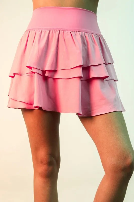 VERY J Riffled Tiered Layers Activewear Skirt with Shorts - Brittney MADE