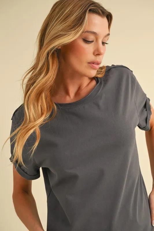 Aemi + Co Exposed Seam Round Neck Short Sleeve T-Shirt - Brittney MADE