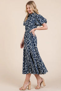 GeeGee Natural Leaf Pattern Eyelet Lace Puff Sleeve Dress - Brittney MADE