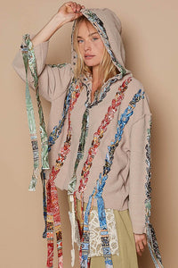 POL Contrast Thread Peace Back Hooded Sweater - Brittney MADE
