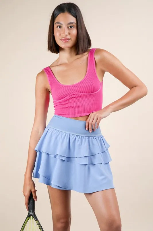 VERY J Riffled Tiered Layers Activewear Skirt with Shorts - Brittney MADE