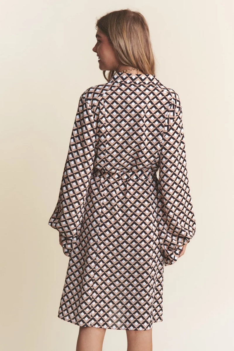 J.NNA Geometric Balloon Long Sleeve Midi Dress - Brittney MADE