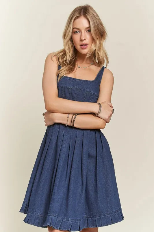 ADORA Smocked Back Square Neck Denim Dress - Brittney MADE