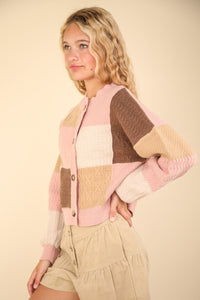 VERY J Color Block Button Down Textured Sweater Cardigan - Brittney MADE