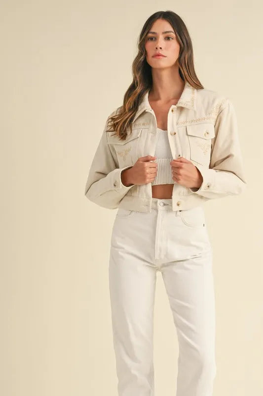 MABLE Embroidered Quilted Cropped Jacket - Brittney MADE