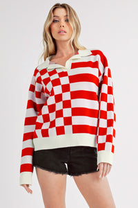 Aemi + Co Striped & Checkered Drop Shoulder Sweater - Brittney MADE