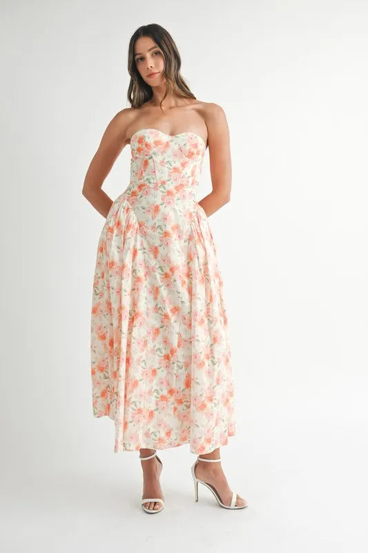 MABLE Sweetheart Neckline Floral Printed Midi Dress - Brittney MADE
