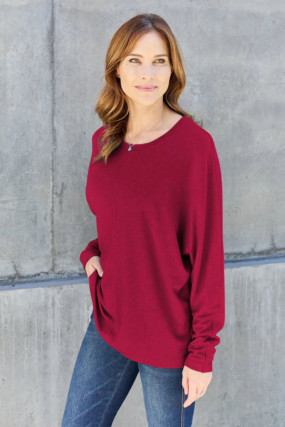 Double Take Full Size Round Neck Long Sleeve T-Shirt - Brittney MADE