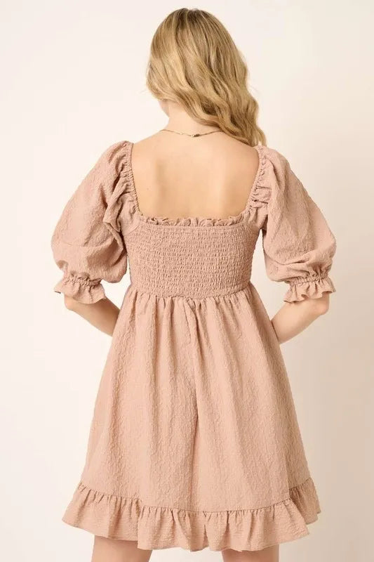 Mittoshop Smocked Ruffled Hem Half Sleeve Mini Dress - Brittney MADE