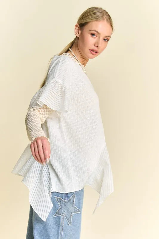 Davi & Dani Waffle Knit Bodice Ruffle Bottom Detail Top - Brittney MADE