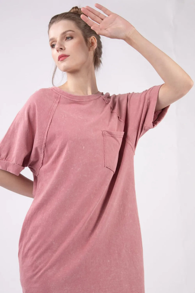 VERY J Washed Round Neck Mini Tee Dress - Brittney MADE