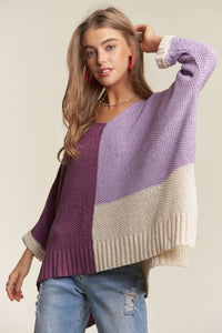 ADORA Side Slit Color Block Long Sleeve Sweater - Brittney MADE
