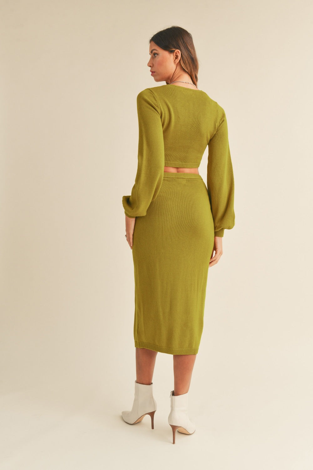 MABLE Front Twisted Knit Top and Midi Skirt Set - Brittney MADE