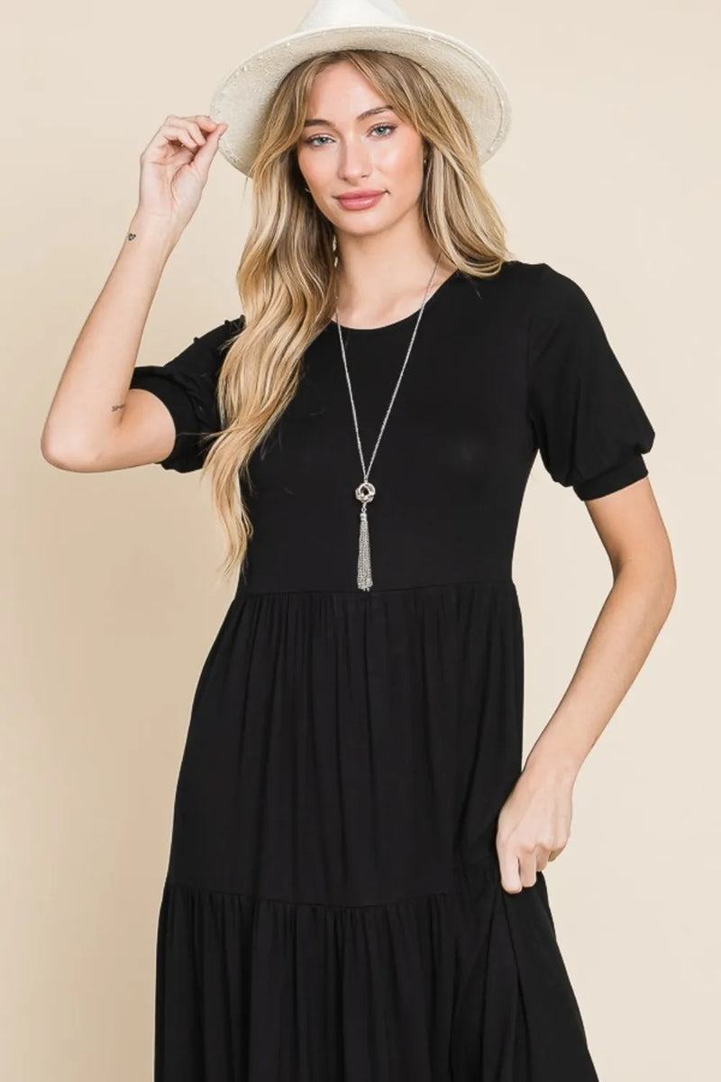 BOMBOM Short Sleeve Tiered Maxi Dress - Brittney MADE
