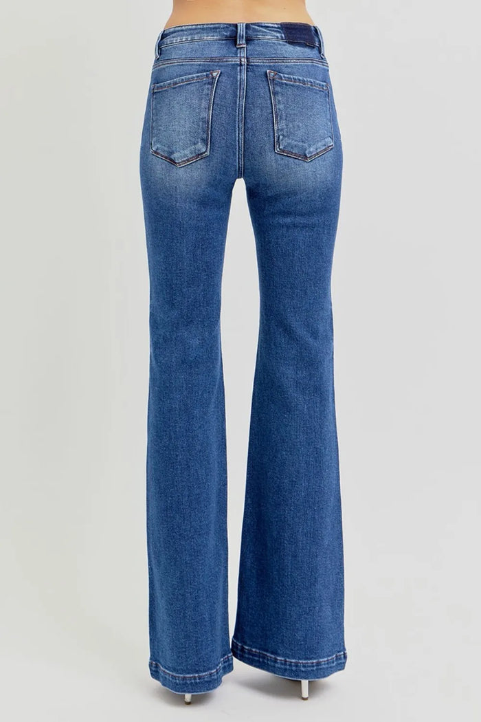 RISEN Full Size Low Rise Flare Jeans with Pockets - Brittney MADE