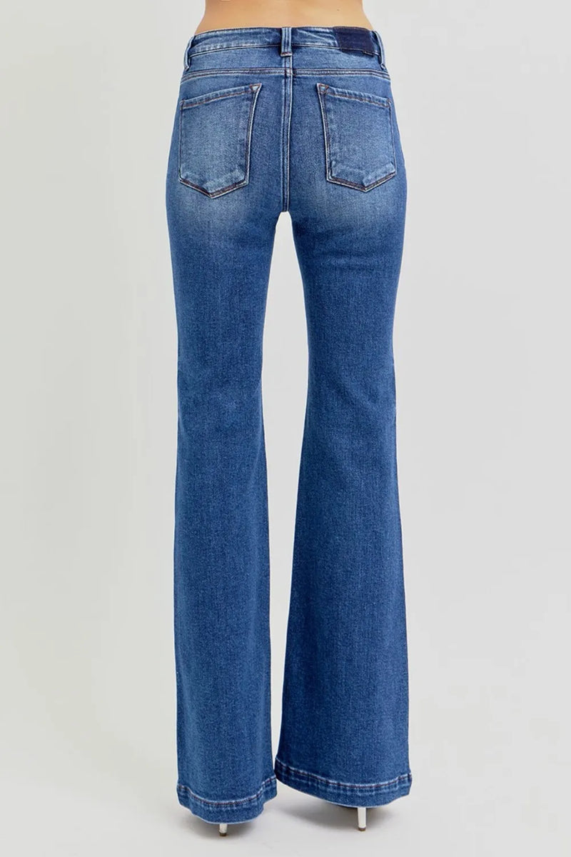 RISEN Full Size Low Rise Flare Jeans with Pockets - Brittney MADE