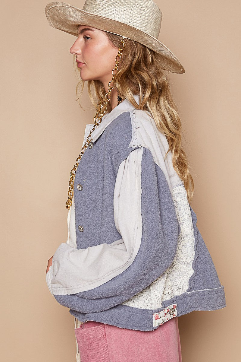 POL Crochet Patch Exposed Seam Button Up Jacket - Brittney MADE