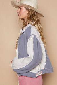 POL Crochet Patch Exposed Seam Button Up Jacket - Brittney MADE