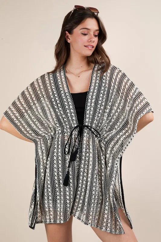 VERY J Striped Poncho Boho Cardigan - Brittney MADE