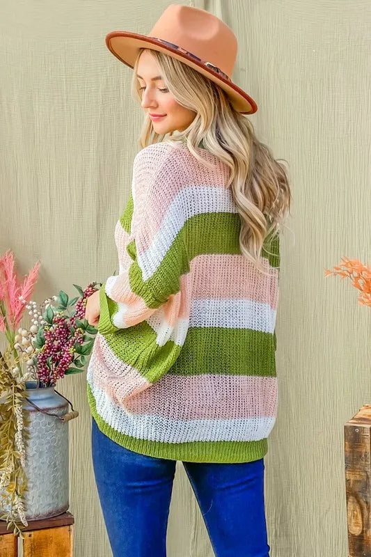 And The Why Multi Striped Mesh Pullover Spring Sweater - Brittney MADE
