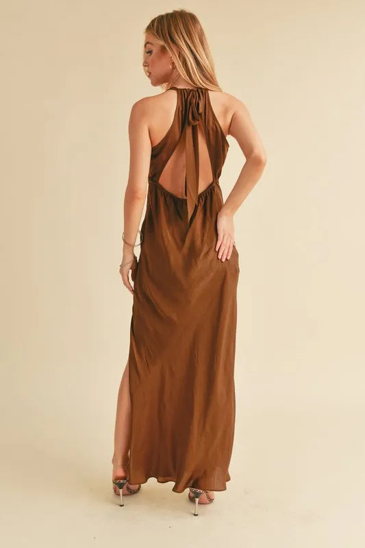 Aemi + Co Ruched Side Slit Cutout Back Maxi Cami Dress - Brittney MADE
