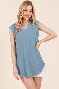 BOMBOM Rib Knit V-Neck Tank - Brittney MADE