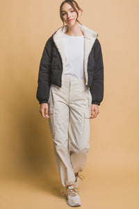 Love Tree Zip Up Cropped Hooded Sherpa Reversible Jacket - Brittney MADE