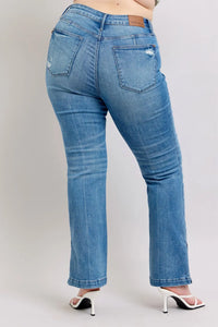 Judy Blue HW Tummy Control Vintage Wash Side Slit Slim Boot Jeans - Brittney MADE