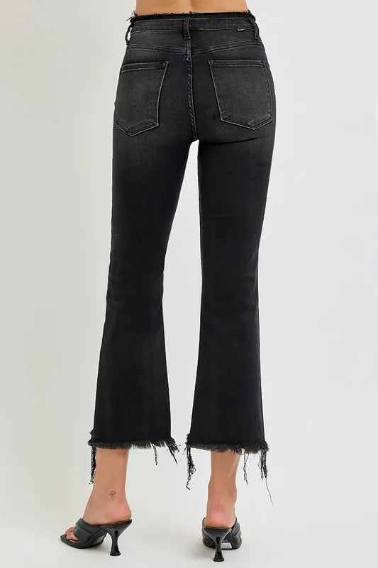RISEN Full Size Raw Hem Cropped Flare Jeans Plus Size - Brittney MADE
