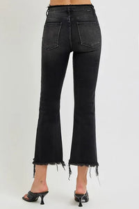 RISEN Full Size Raw Hem Cropped Flare Jeans Plus Size - Brittney MADE