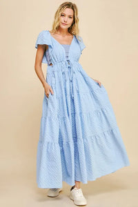Davi & Dani Crinkled Texture Flutter Cap Sleeve Midi Dress - Brittney MADE