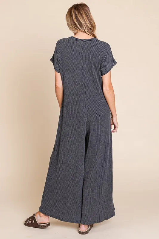 BOMBOM Rib Knit Jumpsuit with Button Detail - Brittney MADE